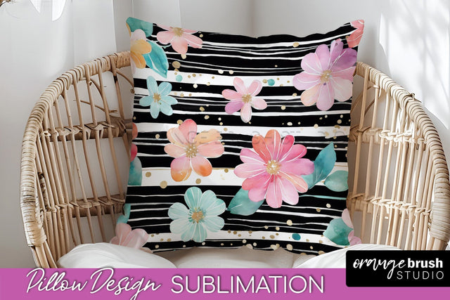 Watercolor Flowers Pillow Cover - Summer Pillow Sublimation Sublimation OrangeBrushStudio 