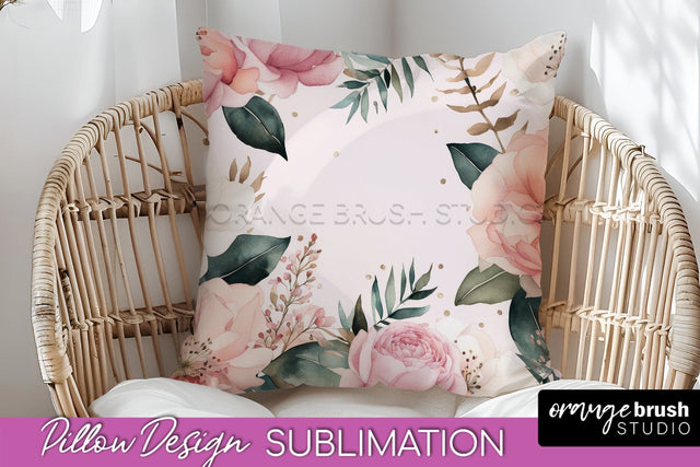 Watercolor Flowers Pillow Cover - Summer Pillow Sublimation Sublimation OrangeBrushStudio 