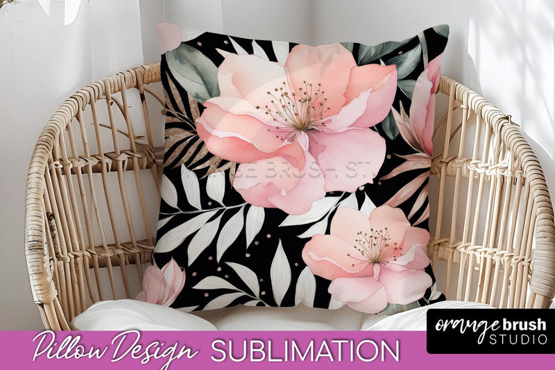 Watercolor Flowers Pillow Cover - Summer Pillow Sublimation Sublimation OrangeBrushStudio 