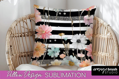 Watercolor Flowers Pillow Cover - Summer Pillow Sublimation Sublimation OrangeBrushStudio 