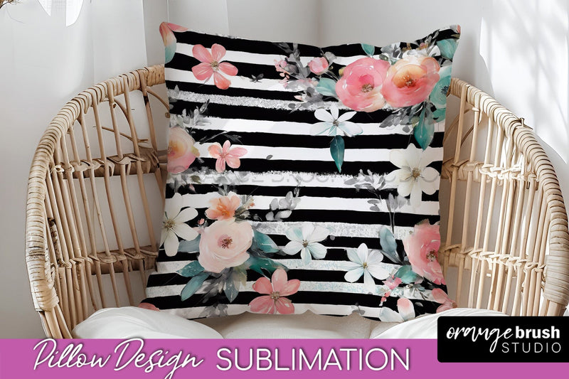 Watercolor Flowers Pillow Cover - Summer Pillow Sublimation Sublimation OrangeBrushStudio 