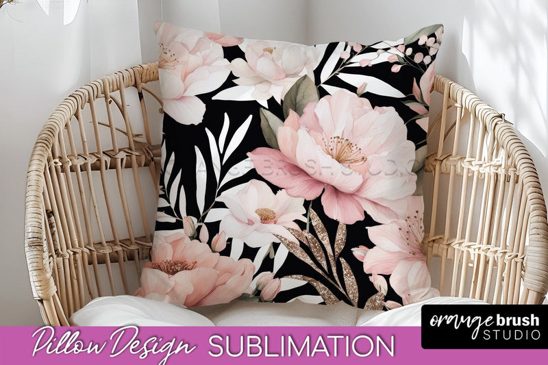 Watercolor Flowers Pillow Cover - Summer Pillow Sublimation Sublimation OrangeBrushStudio 