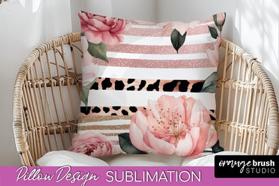Watercolor Flowers Pillow Cover - Summer Pillow Sublimation Sublimation OrangeBrushStudio 