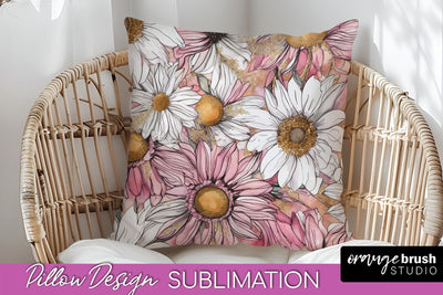 Watercolor Flowers Pillow Cover - Summer Pillow Sublimation Sublimation OrangeBrushStudio 