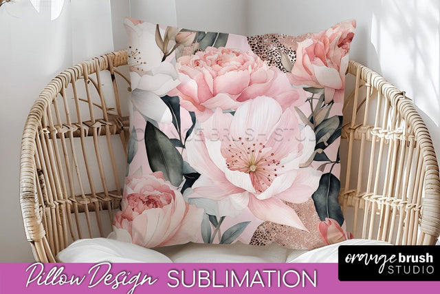 Watercolor Flowers Pillow Cover - Summer Pillow Sublimation Sublimation OrangeBrushStudio 