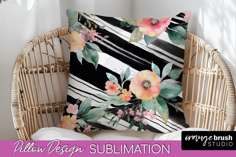 Watercolor Flowers Pillow Cover - Summer Pillow Sublimation Sublimation OrangeBrushStudio 