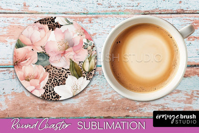 Watercolor Flowers Round Coaster - Floral Pink Sublimation Sublimation OrangeBrushStudio 