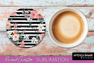 Watercolor Flowers Round Coaster - Floral Pink Sublimation Sublimation OrangeBrushStudio 