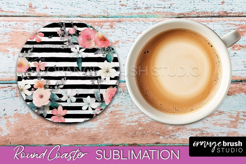 Watercolor Flowers Round Coaster - Floral Pink Sublimation Sublimation OrangeBrushStudio 