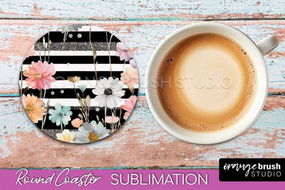 Watercolor Flowers Round Coaster - Floral Pink Sublimation Sublimation OrangeBrushStudio 