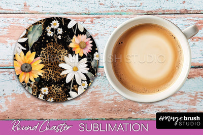 Watercolor Flowers Round Coaster - Floral Pink Sublimation Sublimation OrangeBrushStudio 