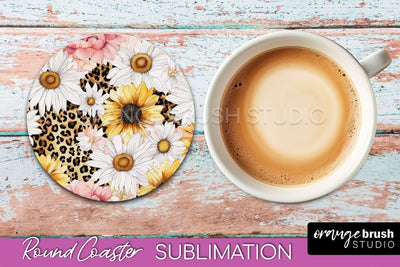 Watercolor Flowers Round Coaster - Floral Pink Sublimation Sublimation OrangeBrushStudio 