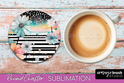 Watercolor Flowers Round Coaster - Floral Pink Sublimation Sublimation OrangeBrushStudio 
