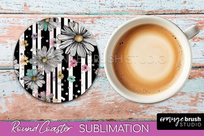 Watercolor Flowers Round Coaster - Floral Pink Sublimation Sublimation OrangeBrushStudio 
