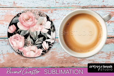 Watercolor Flowers Round Coaster - Floral Pink Sublimation Sublimation OrangeBrushStudio 