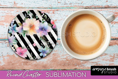 Watercolor Flowers Round Coaster - Floral Pink Sublimation Sublimation OrangeBrushStudio 