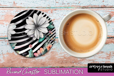 Watercolor Flowers Round Coaster - Floral Pink Sublimation Sublimation OrangeBrushStudio 