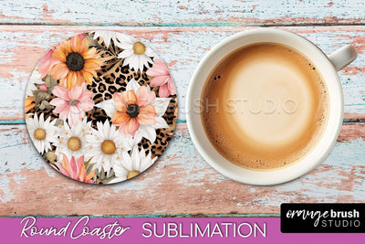 Watercolor Flowers Round Coaster - Floral Pink Sublimation Sublimation OrangeBrushStudio 