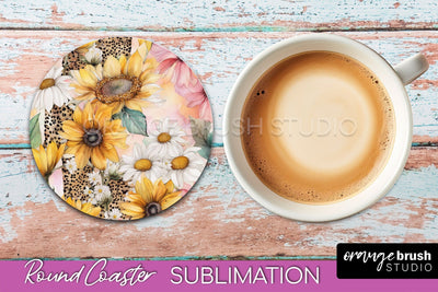 Watercolor Flowers Round Coaster - Floral Pink Sublimation Sublimation OrangeBrushStudio 