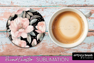 Watercolor Flowers Round Coaster - Floral Pink Sublimation Sublimation OrangeBrushStudio 