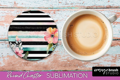 Watercolor Flowers Round Coaster - Floral Pink Sublimation Sublimation OrangeBrushStudio 