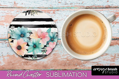 Watercolor Flowers Round Coaster - Floral Pink Sublimation Sublimation OrangeBrushStudio 