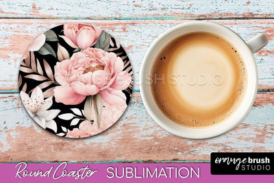 Watercolor Flowers Round Coaster - Floral Pink Sublimation Sublimation OrangeBrushStudio 