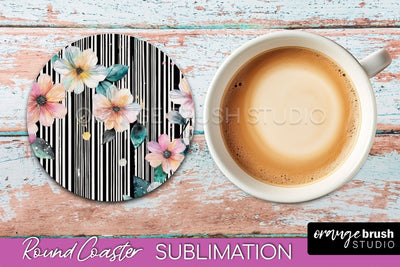 Watercolor Flowers Round Coaster - Floral Pink Sublimation Sublimation OrangeBrushStudio 