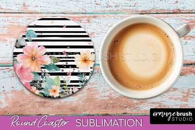 Watercolor Flowers Round Coaster - Floral Pink Sublimation Sublimation OrangeBrushStudio 