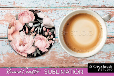 Watercolor Flowers Round Coaster - Floral Pink Sublimation Sublimation OrangeBrushStudio 