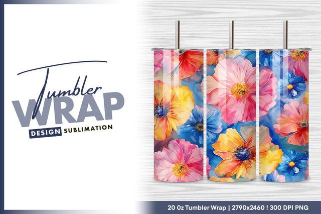 Watercolor flowers seamless pattern tumbler png Sublimation Regulrcrative 