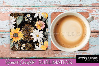 Watercolor Flowers Square Coaster - Floral Pink Sublimation Sublimation OrangeBrushStudio 