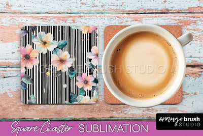 Watercolor Flowers Square Coaster - Floral Pink Sublimation Sublimation OrangeBrushStudio 