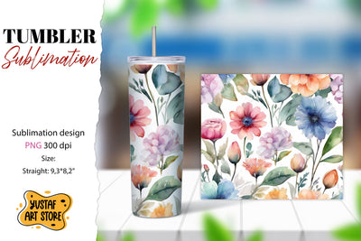 Watercolor Flowers tumbler sublimation design Sublimation Yustaf Art Store 