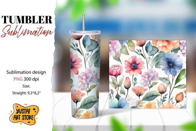 Watercolor Flowers tumbler sublimation design Sublimation Yustaf Art Store 