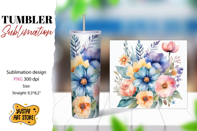 Watercolor Flowers tumbler sublimation design Sublimation Yustaf Art Store 