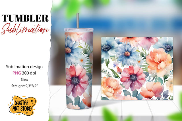 Watercolor Flowers tumbler sublimation design Sublimation Yustaf Art Store 