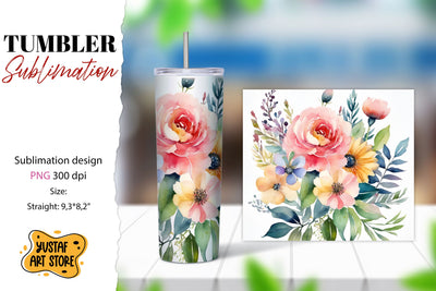 Watercolor Flowers tumbler sublimation design Sublimation Yustaf Art Store 