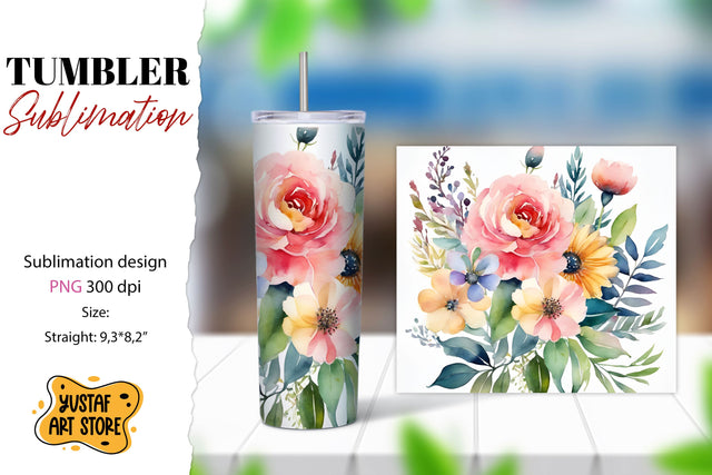 Watercolor Flowers tumbler sublimation design Sublimation Yustaf Art Store 