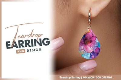 Watercolor flowers with outline teardrop earring png Sublimation Regulrcrative 
