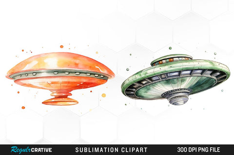 Watercolor Flying Saucer Clipart Bundle Sublimation Regulrcrative 