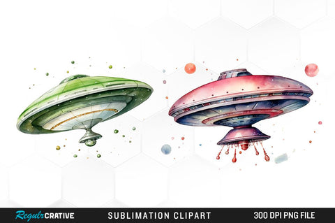 Watercolor Flying Saucer Clipart Bundle Sublimation Regulrcrative 