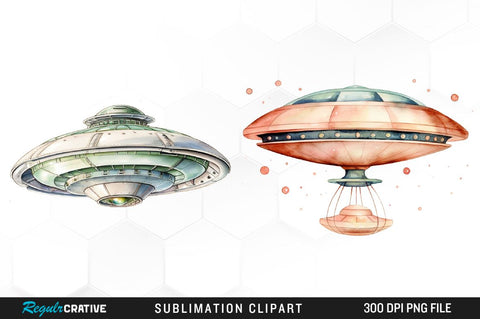 Watercolor Flying Saucer Clipart Bundle Sublimation Regulrcrative 