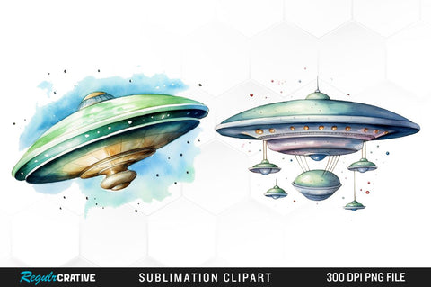 Watercolor Flying Saucer Clipart Bundle Sublimation Regulrcrative 