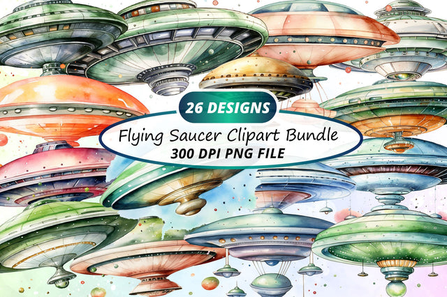 Watercolor Flying Saucer Clipart Bundle Sublimation Regulrcrative 