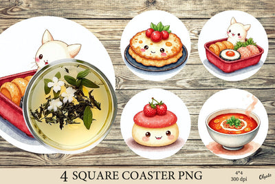 Watercolor Food Coaster. Kawaii Round Coaster Sublimation PNG Sublimation Olga Terlyanskaya 