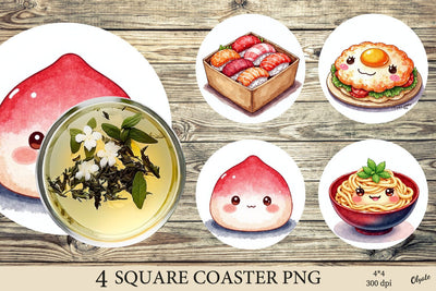 Watercolor Food Coaster. Kawaii Round Coaster Sublimation Sublimation Olga Terlyanskaya 