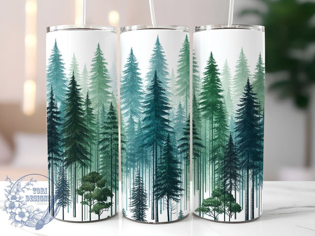Watercolor Forest 20oz Skinny Tumbler, Green Trees Tumbler Png, Straight & Tapered Tumbler Wrap, Instant Digital Download Sublimation ToriDesigns 