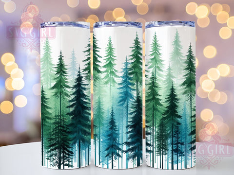 Watercolor Forest 20oz Tumbler Wrap Sublimation Design, Straight Tapered Tumbler Wrap, Green Trees Tumbler Png, Instant Digital Download Sublimation SvggirlplusArt 