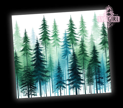 Watercolor Forest 20oz Tumbler Wrap Sublimation Design, Straight Tapered Tumbler Wrap, Green Trees Tumbler Png, Instant Digital Download Sublimation SvggirlplusArt 